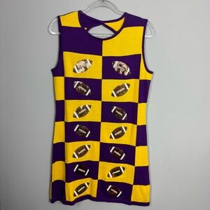 QUEEN OF SPARKLES | NEW! Purple & Yellow Checkered Dress Sequin Footballs